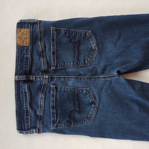 AEO Next Level Stretch Super Hi-Rise Jegging Mom Jeans 4 X-Long Blue Pockets - Picture 9 of 16